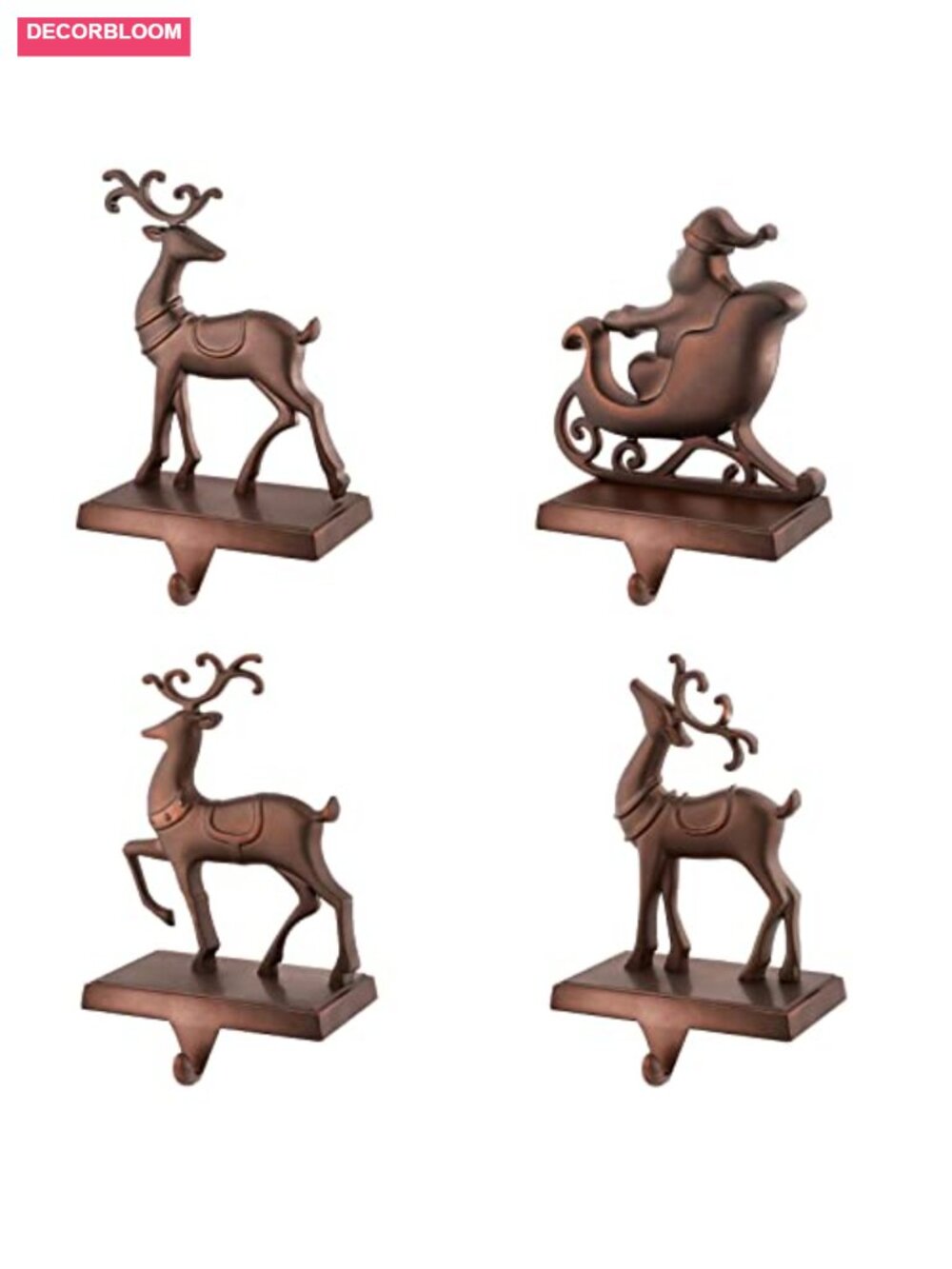 Set of 4 Christmas Stocking Holders Metal Santa Reindeer Hooks - Picture 4 of 6